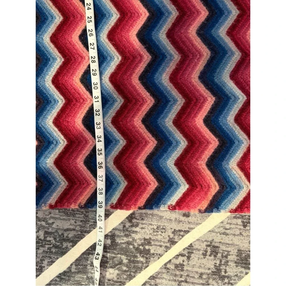 Handmade Crochet Chevron Throw Blanket Pink Blue White Afghan 41x39